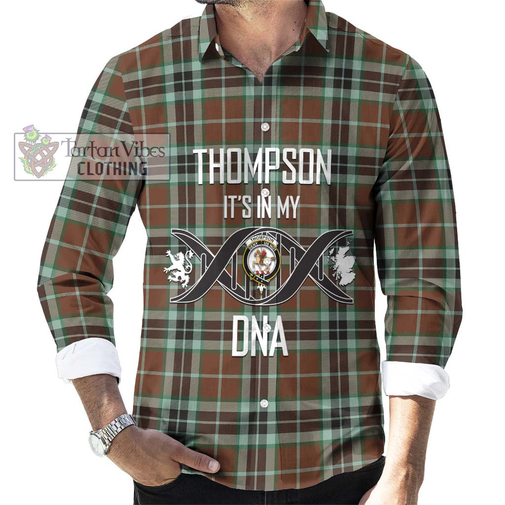 Thompson Society Hunting Modern Tartan Long Sleeve Button Shirt with Family Crest DNA In Me Style Men's Shirt S - Tartanvibesclothing Shop