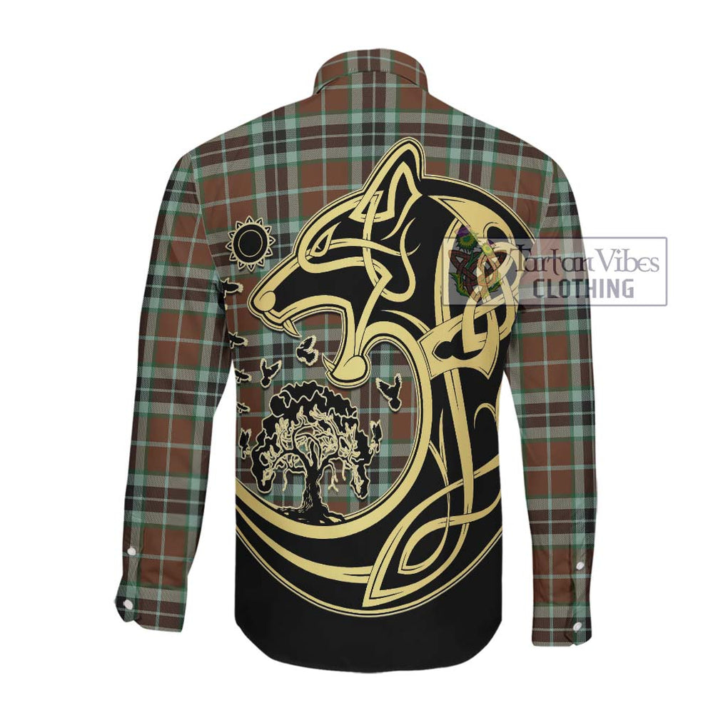 Thompson Society Hunting Modern Tartan Long Sleeve Button Shirt with Family Crest Celtic Wolf Style Men's Shirt - Tartan Vibes Clothing