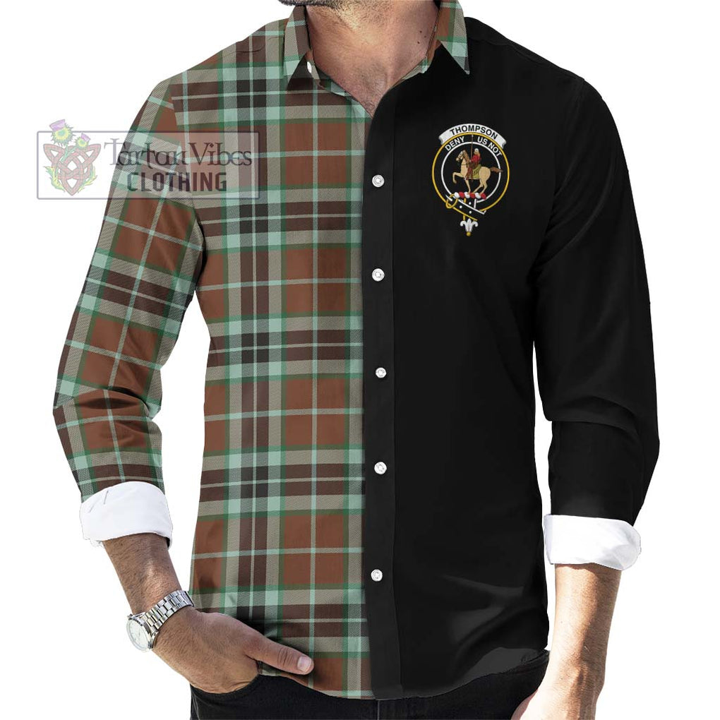 Thompson Society Hunting Modern Tartan Long Sleeve Button Shirt with Family Crest and Half Of Me Style - Tartanvibesclothing Shop