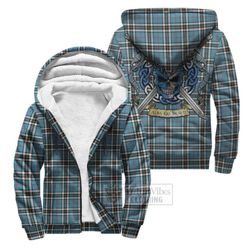 Tartan Vibes Clothing Thompson (Thomson) Tartan Sherpa Hoodie with Family Crest Celtic Skull Style