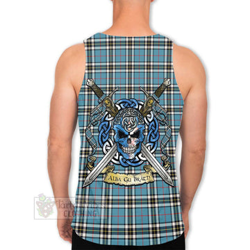 Tartan Vibes Clothing Thompson (Thomson) Tartan Men's Tank Top with Family Crest Celtic Skull Style
