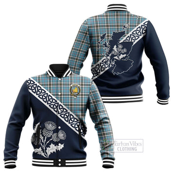 Tartan Vibes Clothing Thompson (Thomson) Tartan Baseball Jacket Featuring Thistle and Scotland Map