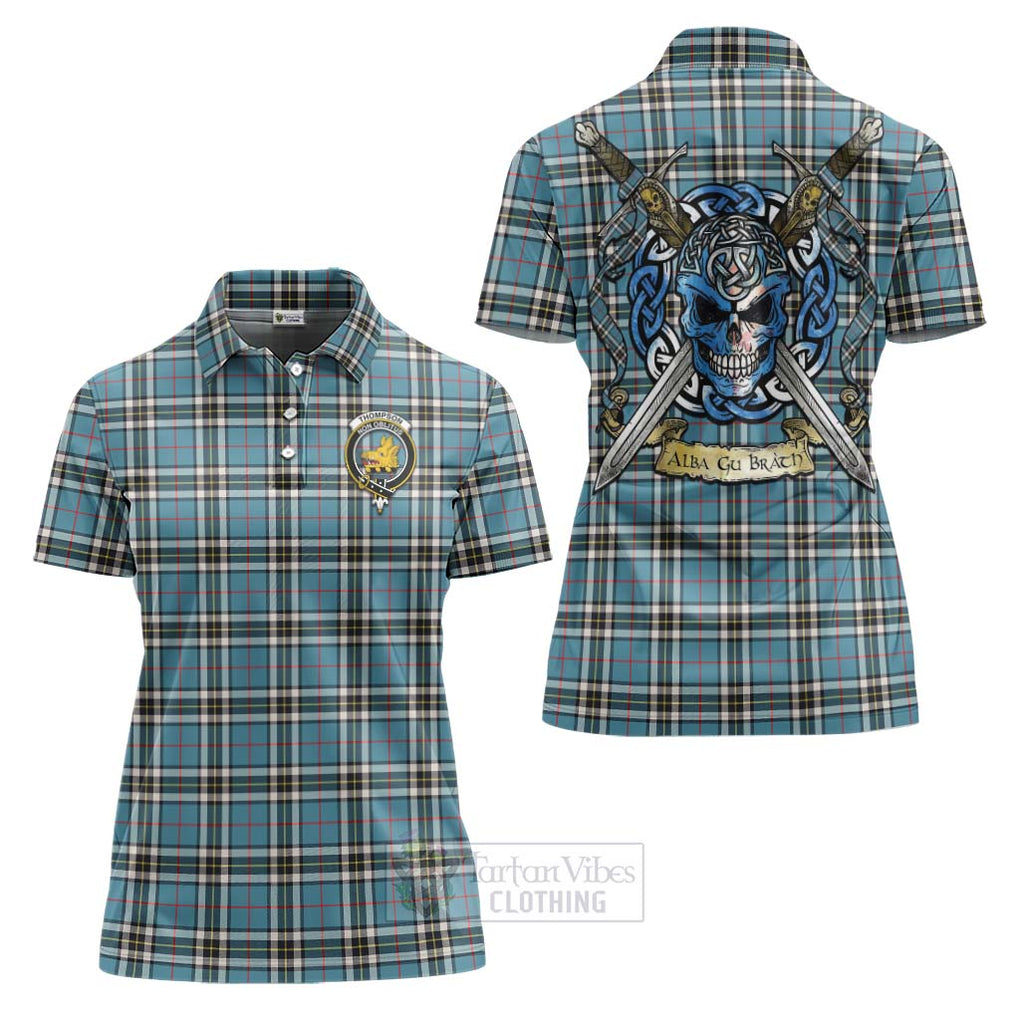 Tartan Vibes Clothing Thompson (Thomson) Tartan Women's Polo Shirt with Family Crest Celtic Skull Style