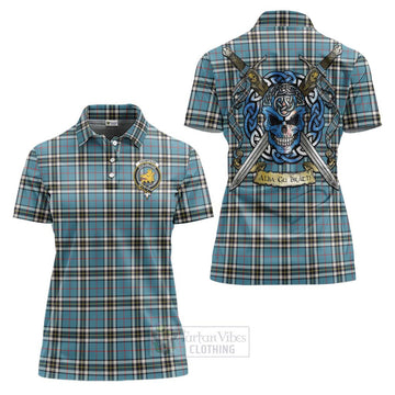 Tartan Vibes Clothing Thompson (Thomson) Tartan Women's Polo Shirt with Family Crest Celtic Skull Style