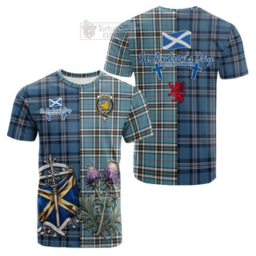 Tartan Vibes Clothing Thompson (Thomson) Tartan Cotton T-shirt Happy St. Andrew's Day Half Tartan Style