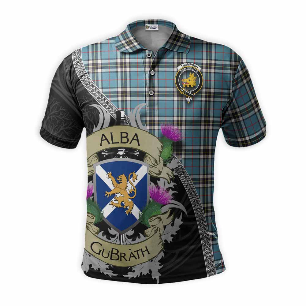 Tartan Vibes Clothing Thompson (Thomson) Tartan Family Crest Polo Shirt Lion Rampant Royal Thistle Shield Celtic Inspired