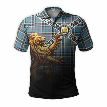 Tartan Vibes Clothing Thompson (Thomson) Crest Tartan Polo Shirt with Golden Lion Emblem Celtic Style