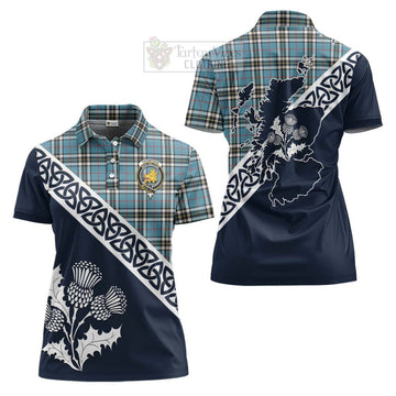 Tartan Vibes Clothing Thompson (Thomson) Tartan Women's Polo Shirt Featuring Thistle and Scotland Map