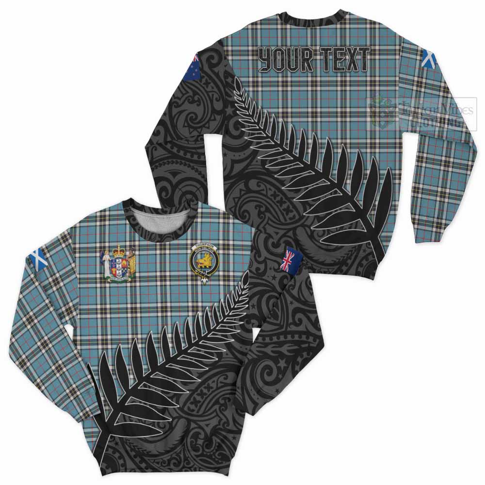 Tartan Vibes Clothing Thompson (Thomson) Crest Tartan Sweatshirt with New Zealand Silver Fern Half Style
