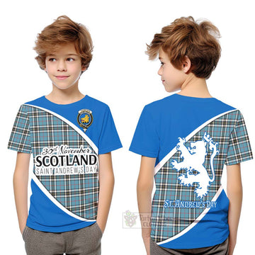 Tartan Vibes Clothing Thompson (Thomson) Family Crest Tartan Kid T-Shirt Celebrate Saint Andrew's Day in Style