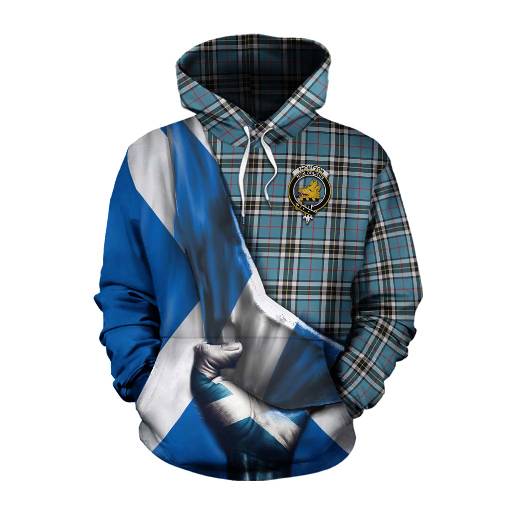 Tartan Vibes Clothing Thompson (Thomson) Tartan Cotton Hoodie with Family Crest Scotland Patriotic Style