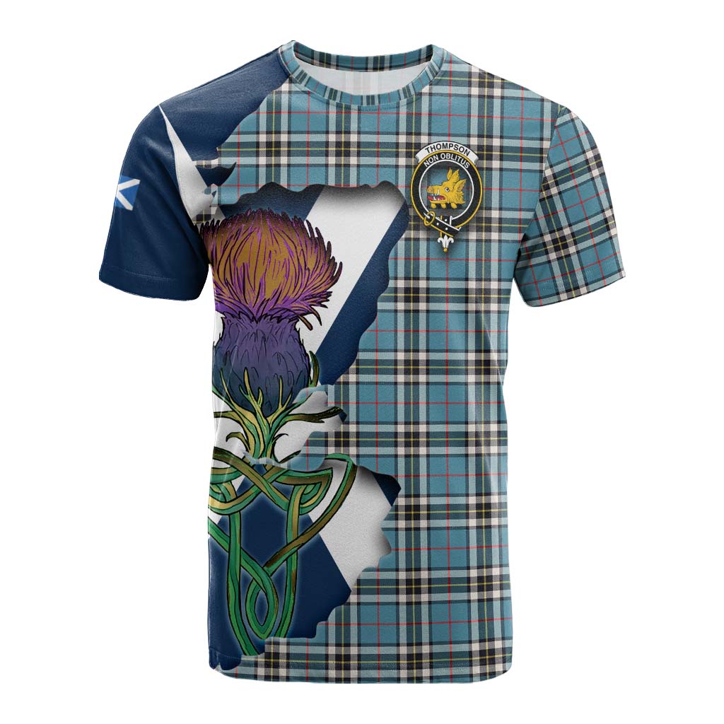 Tartan Vibes Clothing Thompson (Thomson) Tartan Family Crest Cotton T-shirt Scottish Thistle Celtic Inspired