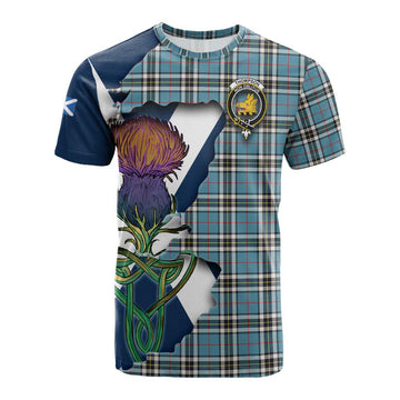 Tartan Vibes Clothing Thompson (Thomson) Tartan Family Crest Cotton T-shirt Scottish Thistle Celtic Inspired
