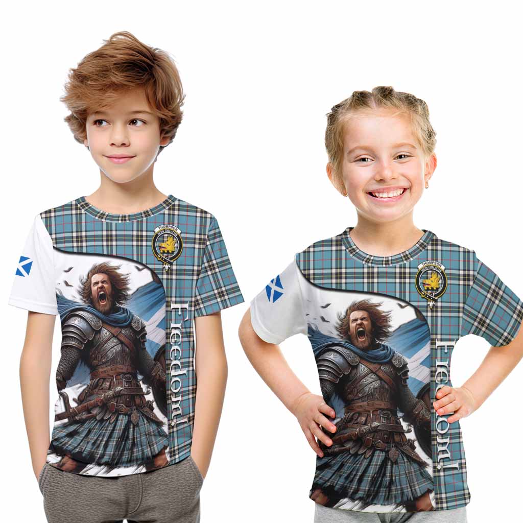 Tartan Vibes Clothing Thompson (Thomson) Crest Tartan Kid T-Shirt Inspired by the Freedom of Scottish Warrior
