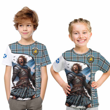 Tartan Vibes Clothing Thompson (Thomson) Crest Tartan Kid T-Shirt Inspired by the Freedom of Scottish Warrior