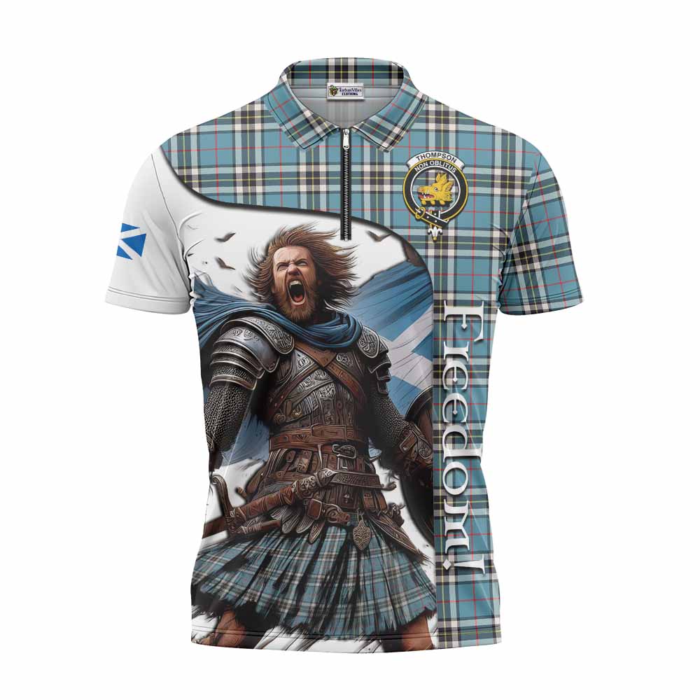 Tartan Vibes Clothing Thompson (Thomson) Crest Tartan Zipper Polo Shirt Inspired by the Freedom of Scottish Warrior