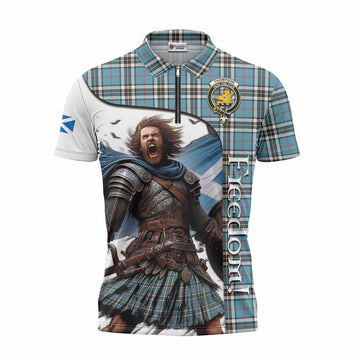 Tartan Vibes Clothing Thompson (Thomson) Crest Tartan Zipper Polo Shirt Inspired by the Freedom of Scottish Warrior
