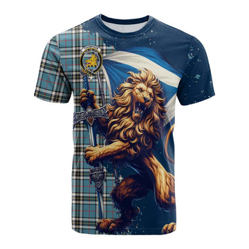 Tartan Vibes Clothing Thompson (Thomson) Tartan Family Crest Cotton T-shirt with Scottish Majestic Lion