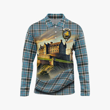 Tartan Vibes Clothing Thompson (Thomson) Tartan Family Crest Long Sleeve Polo Shirt with Scottish Ancient Castle Style