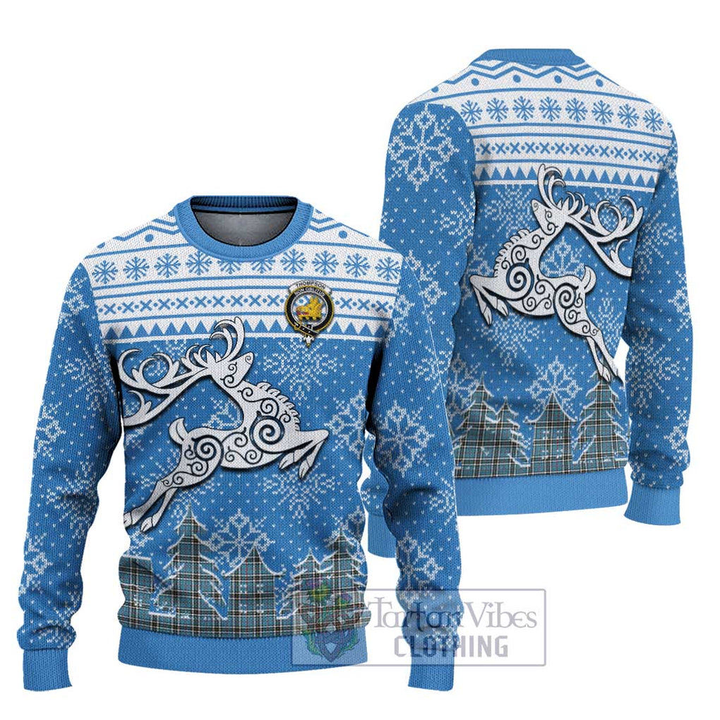 Tartan Vibes Clothing Thompson (Thomson) Clan Christmas Ugly Sweater with Tartan and Celtic Raindeer Style