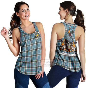 Tartan Vibes Clothing Thompson (Thomson) Tartan Women's Racerback Tanks with Family Crest and Bearded Skull Holding Bottles of Whiskey