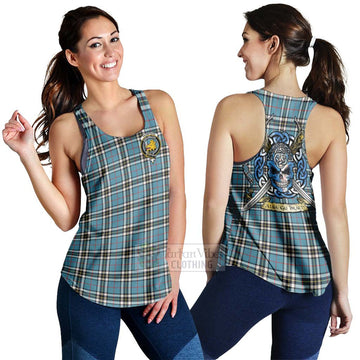 Tartan Vibes Clothing Thompson (Thomson) Tartan Women's Racerback Tanks with Family Crest Celtic Skull Style