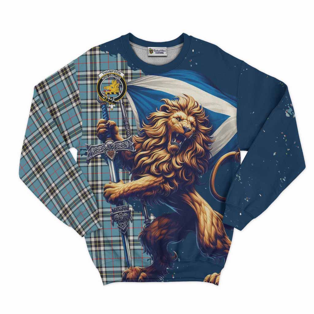 Tartan Vibes Clothing Thompson (Thomson) Tartan Family Crest Sweatshirt with Scottish Majestic Lion