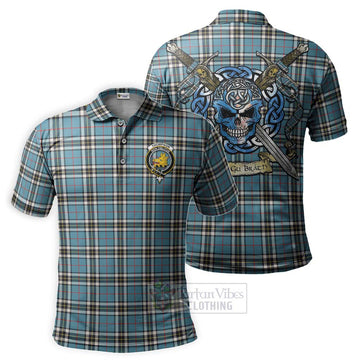 Tartan Vibes Clothing Thompson (Thomson) Tartan Polo Shirt with Family Crest Celtic Skull Style