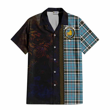 Tartan Vibes Clothing Thompson (Thomson) Tartan Family Crest Short Sleeve Button Shirt Alba Gu Brath Be Brave Lion Ancient Style