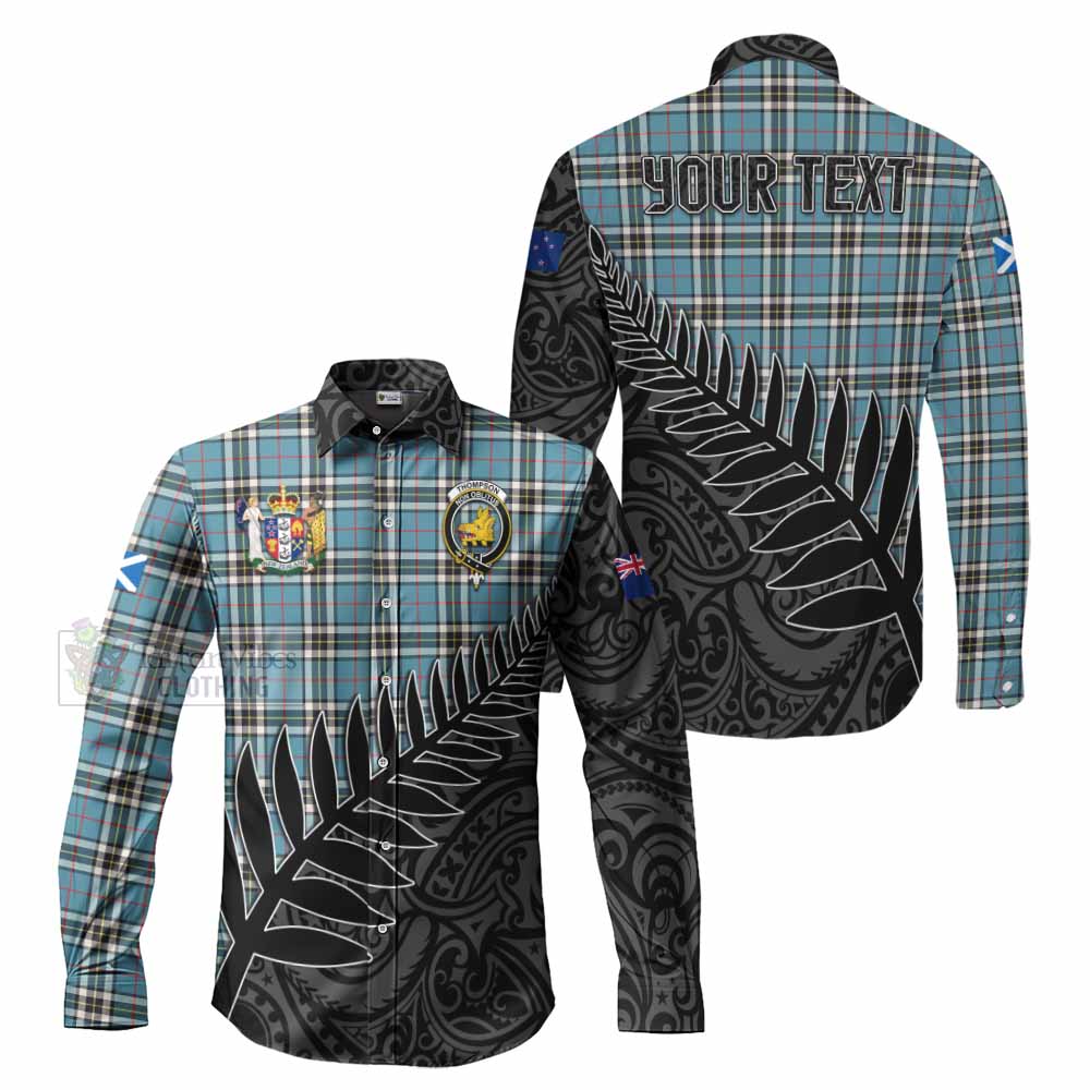 Tartan Vibes Clothing Thompson (Thomson) Crest Tartan Long Sleeve Button Shirt with New Zealand Silver Fern Half Style