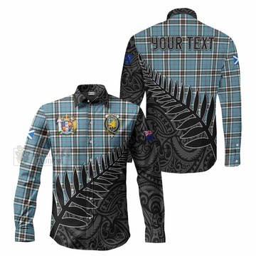 Tartan Vibes Clothing Thompson (Thomson) Crest Tartan Long Sleeve Button Shirt with New Zealand Silver Fern Half Style