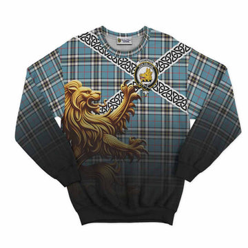 Tartan Vibes Clothing Thompson (Thomson) Crest Tartan Sweatshirt with Golden Lion Emblem Celtic Style