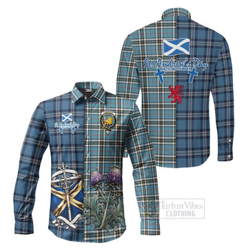 Tartan Vibes Clothing Thompson (Thomson) Tartan Long Sleeve Button Shirt Happy St. Andrew's Day Half Tartan Style