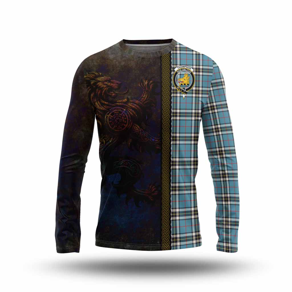 Tartan Vibes Clothing Thompson (Thomson) Tartan Family Crest Long Sleeve T-Shirt Alba Gu Brath Be Brave Lion Ancient Style