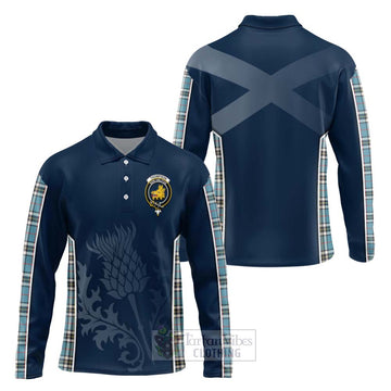Tartan Vibes Clothing Thompson (Thomson) Tartan Long Sleeve Polo Shirt with Family Crest and Scottish Thistle Vibes Sport Style
