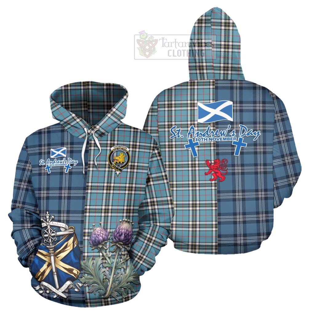 Tartan Vibes Clothing Thompson (Thomson) Tartan Hoodie Happy St. Andrew's Day Half Tartan Style
