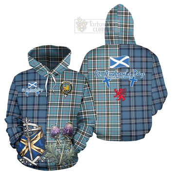 Tartan Vibes Clothing Thompson (Thomson) Tartan Hoodie Happy St. Andrew's Day Half Tartan Style