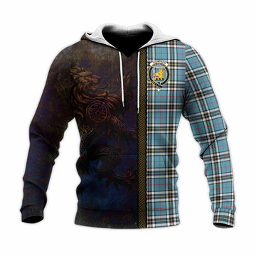 Tartan Vibes Clothing Thompson (Thomson) Tartan Family Crest Knitted Hoodie Alba Gu Brath Be Brave Lion Ancient Style
