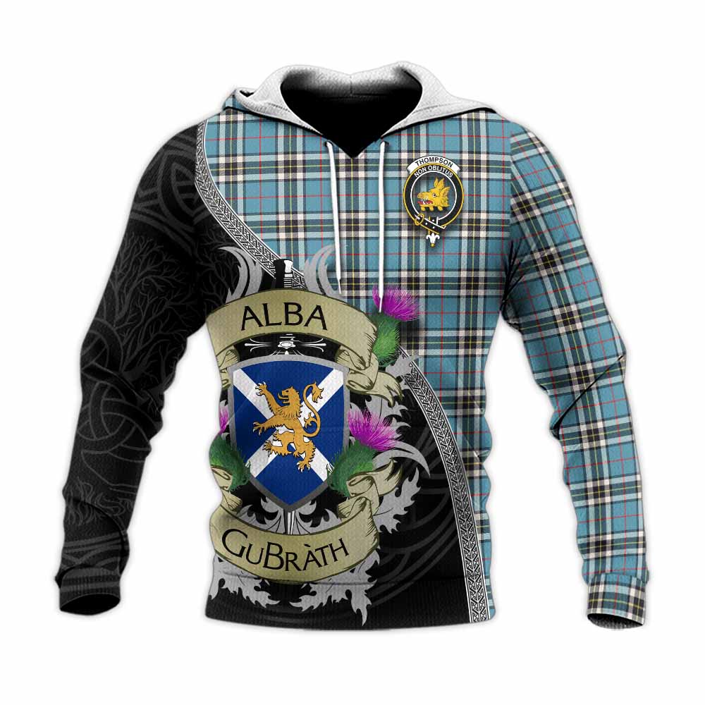 Tartan Vibes Clothing Thompson (Thomson) Tartan Family Crest Knitted Hoodie Lion Rampant Royal Thistle Shield Celtic Inspired