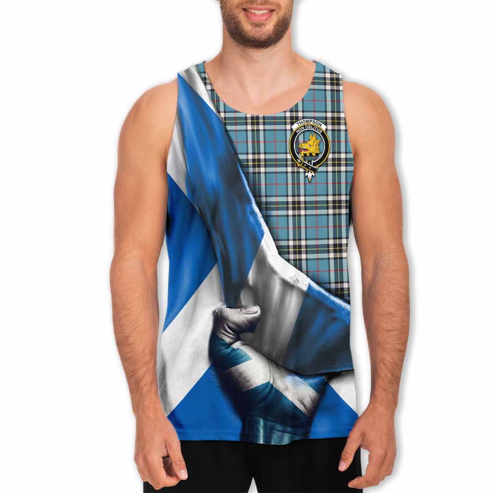 Tartan Vibes Clothing Thompson (Thomson) Tartan Men's Tank Top with Family Crest Scotland Patriotic Style