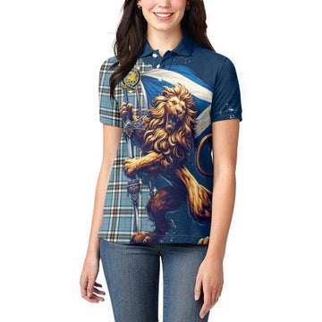 Tartan Vibes Clothing Thompson (Thomson) Tartan Family Crest Women's Polo Shirt with Scottish Majestic Lion