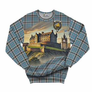 Tartan Vibes Clothing Thompson (Thomson) Tartan Family Crest Sweatshirt with Scottish Ancient Castle Style