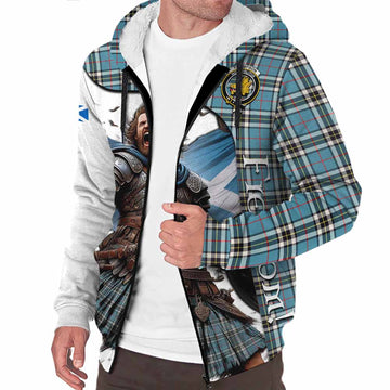 Tartan Vibes Clothing Thompson (Thomson) Crest Tartan Sherpa Hoodie Inspired by the Freedom of Scottish Warrior