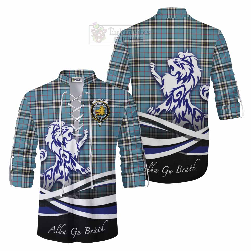 Tartan Vibes Clothing Thompson (Thomson) Tartan Ghillie Kilt Shirt with Alba Gu Brath Regal Lion Emblem