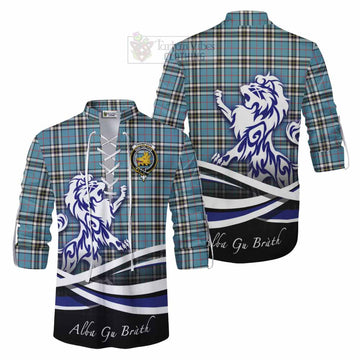 Tartan Vibes Clothing Thompson (Thomson) Tartan Ghillie Kilt Shirt with Alba Gu Brath Regal Lion Emblem