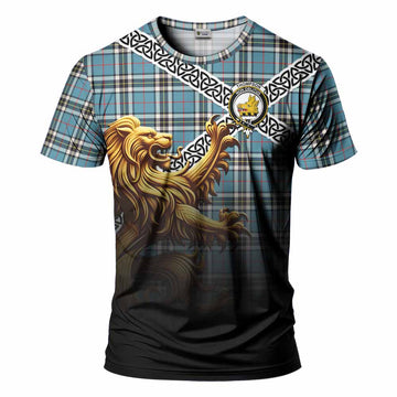 Tartan Vibes Clothing Thompson (Thomson) Crest Tartan T-Shirt with Golden Lion Emblem Celtic Style