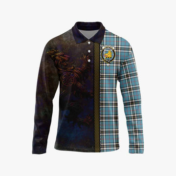 Tartan Vibes Clothing Thompson (Thomson) Tartan Family Crest Long Sleeve Polo Shirt Alba Gu Brath Be Brave Lion Ancient Style