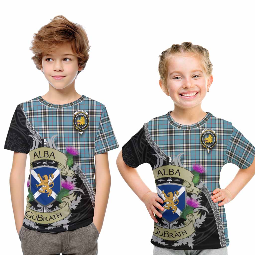 Tartan Vibes Clothing Thompson (Thomson) Tartan Family Crest Kid T-Shirt Lion Rampant Royal Thistle Shield Celtic Inspired