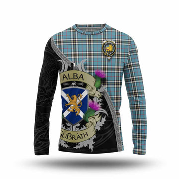 Tartan Vibes Clothing Thompson (Thomson) Tartan Family Crest Long Sleeve T-Shirt Lion Rampant Royal Thistle Shield Celtic Inspired