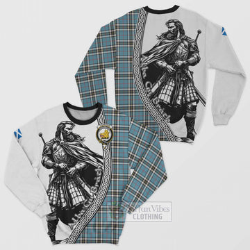 Tartan Vibes Clothing Thompson (Thomson) Tartan Clan Crest Sweatshirt with Highlander Warrior Celtic Style